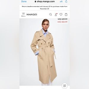 Mango classic cotton trench coat, size xs. Never worn new with tags